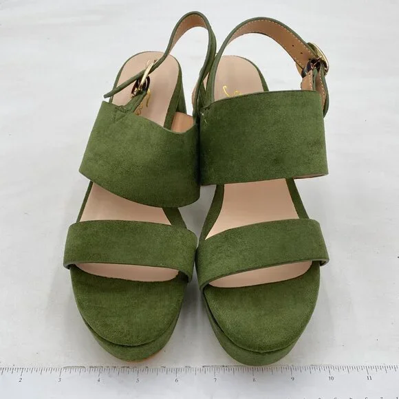 FOWT Green Open Toe Platfrom Sandal Chunky Heel Slingbacks Buckle Wide Band Shoe - Picture 3 of 8